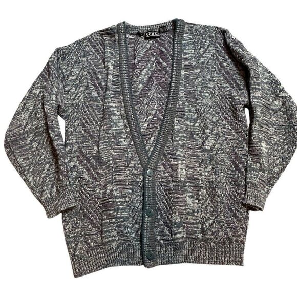 Vtg Grandpa Cardigan Sweater Mens Sz L Wool Acrylic Kurt Cobain Grunge 90s - Picture 1 of 7